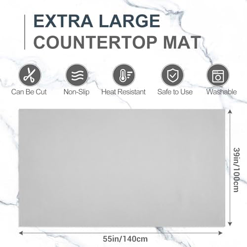 Zhehao 55'' x 39'' Large Countertop Protector Mat, Painting & Craft Mat for Desk or Floor, Waterproof Heat Resistant PU Leather Tabletop Cover Protector for Kitchen Dining Room, Gray - size: 39'' x 55''