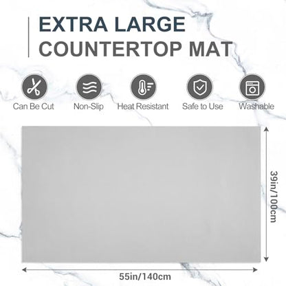 Zhehao 55'' x 39'' Large Countertop Protector Mat, Painting & Craft Mat for Desk or Floor, Waterproof Heat Resistant PU Leather Tabletop Cover Protector for Kitchen Dining Room, Gray - size: 39'' x 55''