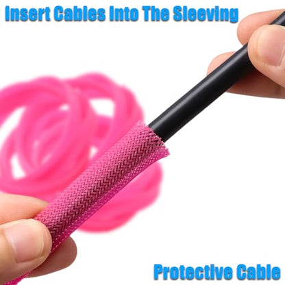 25ft PET Expandable Braided Cable Sleeve 1/6inch(4mm) Pet Braided Cable Sleeve for Audio Video Device Wire Automotive Wire (Pink) - color: Pink, size: 4mm"(1/6 inch)