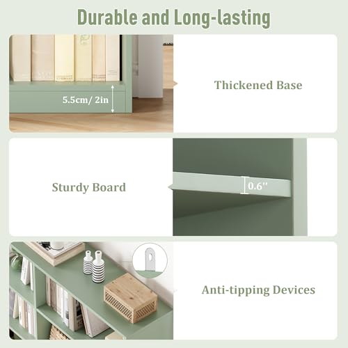 FACBOTALL Bookshelf Tall Bookcase, 6-Tier Double Wide Bookshelves, Green - color: Green