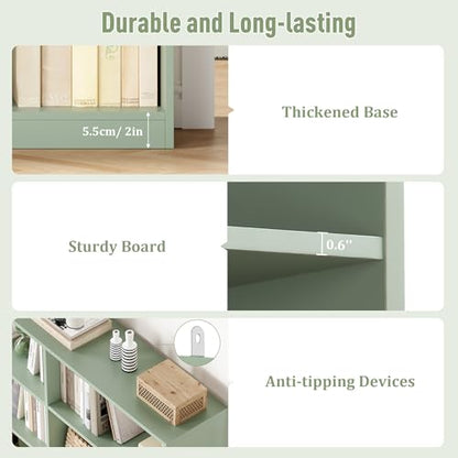 FACBOTALL Bookshelf Tall Bookcase, 6-Tier Double Wide Bookshelves, Green - color: Green