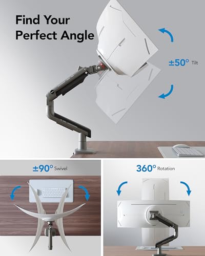 HUANUO TitanLift Heavy Duty Monitor Arm for Screens up to 49", Holds 44 lbs, Aluminum Ultrawide Screen Monitor Mount, Fully Adjustable Single Gaming Desk Mount with Dual C-Clamp, Max VESA 100x100mm