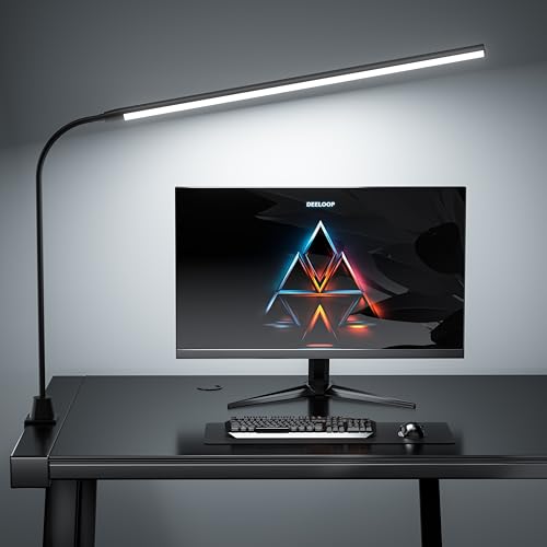 deeloop 20" Ultra Long LED Desk Lamp, 950LM Clamp Light, Wide Workspace | Ultra-wide desk lighting with extended coverage and powerful brightness for monitors, offices, gaming setups, creative work - color: 50CM-Black