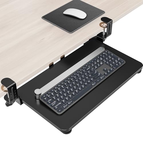 Ergonomic Mouse & Keyboard Tray Under Desk, 20x11.8 in Board, Black | Heavy Duty Keyboard Drawer, Adjustable Height C-Clamp, Slide-Out Platform, Desk Accessories for Typing, 25.9" Including Clamp - color: Black, size: Small