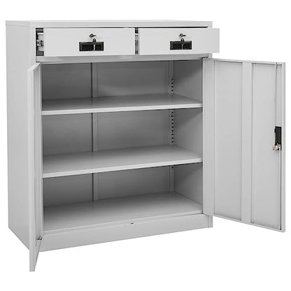 Steel Office Cabinet, 2 Drawer Lateral Filing Cabinet with Lock and Adjustable Shelves, Light Gray Metal Storage Credenza for Home Office, 35.4" x 15.7" x 40.2"