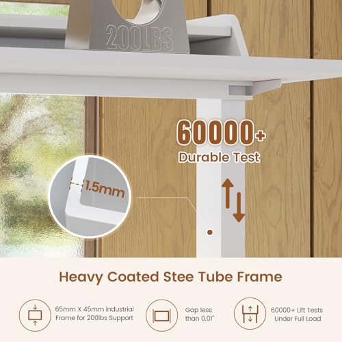 SEDETA Standing Desk with Storage, 55" Fluted Stand Up Desk with Power Outlets & LED Lights, Height Adjustable Table with Monitor Shelf for Home Office, Gaming, White - color: White