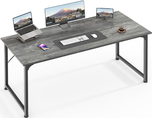 Huuger Modern Simple Office Desk, 55 Inch, Gaming & Work Desk with Storage, Large Legroom, Metal Frame, Grey - color: Grey, size: 54inch