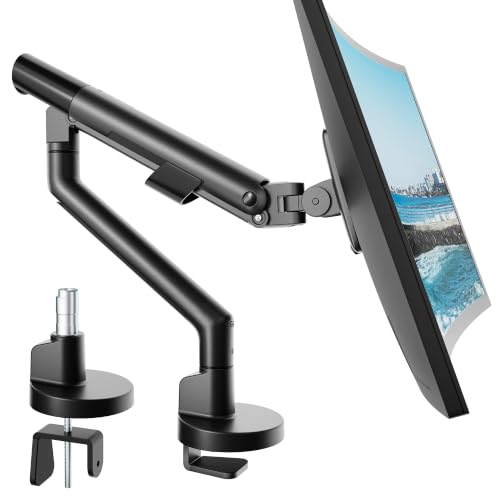 monTEK Aluminum Monitor Arm for 17-40" Screens, 26.4 lbs, Black | Mechanical spring, tension indicator, full motion, VESA 75/100 compatibility, clamp/grommet bases and cable routing - color: Black, size: without USB