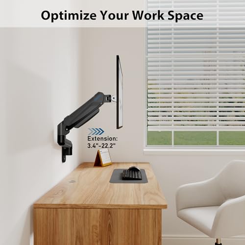 BONTEC Monitor Wall Mount Arm, 13-42 Inch Screens, Max VESA 200x200mm | VESA Gas Spring Height Adjustable, Max 19.8lbs, Swivel, Tilt, Space-Saving Desk Mount, Easy Installation, Single Arm TV Mount - style: Single Arm