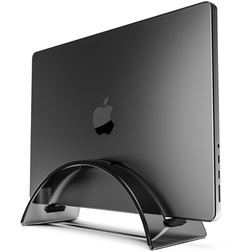 Yikola Vertical Laptop Stand for Desk, Vertical Laptop Hoder Space-Saving Organizer for All MacBook, Laptop Stand Acrylic Invisible Desktop Notebook Dock-Black… - color: Black