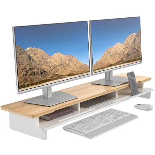 42.5" Dual Monitor Stand Riser with Phone Holder Desk Shelf White - color: White, size: 42.5 inch