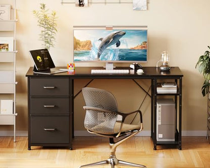 AODK 51 Inch Computer Desk with Drawers & USB Power Outlets - color: Black, size: 51 Inch