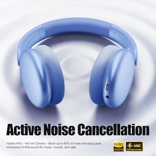 Wentronic Y06 Noise Cancelling Headphones,58H Playtime and 5 EQ Music Modes Wireless Over Ear Bluetooth Headphones with Microphone,Lossless Audio,Multipoint Connection,Foldable,Lightweight,Blue - color: Blue