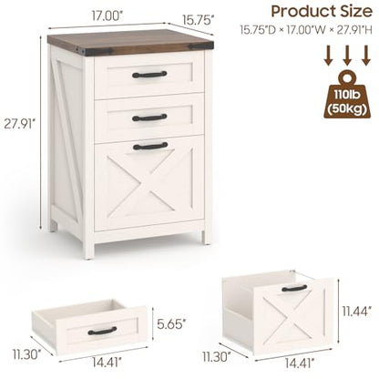 Farmhouse File Cabinet with 3 Drawers for Home Office, White and Brown - color: Rustic White and Brown, size: 3 Drawers