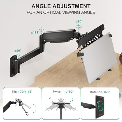 WALI Laptop Wall Mount, Fully Adjustable Laptop Arm Fits 10 to 17" Notebook, 2-in-1 Monitor Wall Mount for 17 to 32" Computer Screen, Holds up to 15.4-22lbs(GSWM001NLP), Black