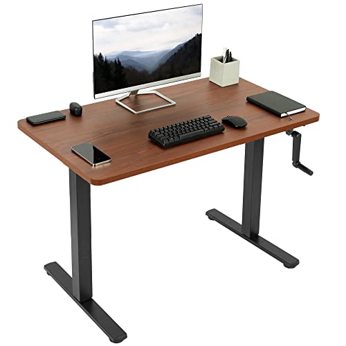 VIVO Manual Height Adjustable 43 x 24 inch Stand Up Desk, Dark Walnut Solid One-Piece Table Top, Black Frame, Standing Workstation with Foldable Handle, DESK-KIT-MB4D - color: Dark Walnut Top / Black Frame, size: 43" x 24"