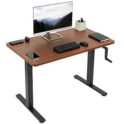 VIVO Manual Height Adjustable 43 x 24 inch Stand Up Desk, Dark Walnut Solid One-Piece Table Top, Black Frame, Standing Workstation with Foldable Handle, DESK-KIT-MB4D - color: Dark Walnut Top / Black Frame, size: 43" x 24"
