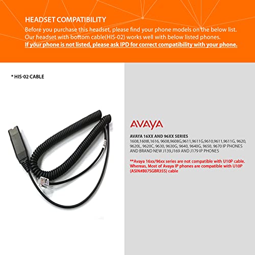 IPD IPH-250 Phone Headset with Noise Cancelling Microphone for Office and Call Center-Compatible with Avaya 1608 1616 9601 9608 9611 9611G 9620 9621 9630 9631 9640 9641 9650 9670 J139 J159 J169 J179 - color: 250-BL-LEAT