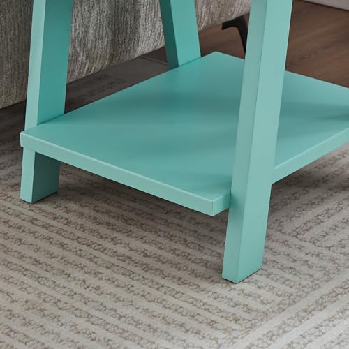 Roundhill Furniture Athens Contemporary Wood Shelf End Table in Teal - color: Teal