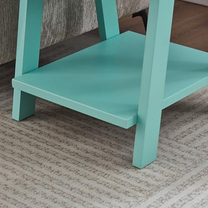 Roundhill Furniture Athens Contemporary Wood Shelf End Table in Teal - color: Teal