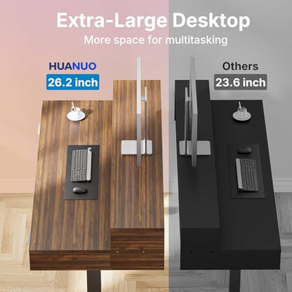 HUANUO 63″ x 26″ Electric Standing Desk with 2 Drawers &24.4″ Large Keyboard Tray, C-Clamp Mount Compatible, Adjustable Computer Desk for Office, Sit Stand Up Desk with 4 Height Presets, Deep Walnut - color: Deep Walnut, size: 63*26 inch