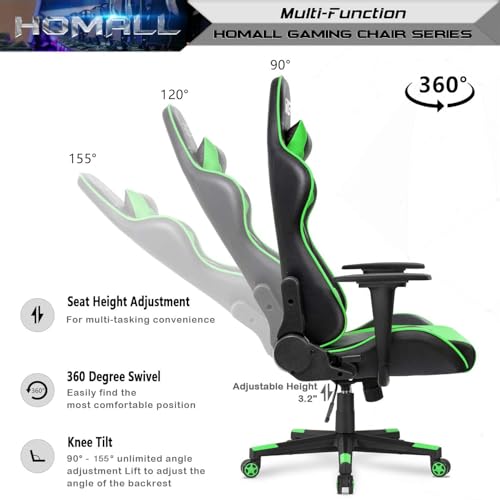 Homall Gaming Chair, Office Chair High Back Computer Chair Leather Desk Chair Racing Executive Ergonomic Adjustable Swivel Task Chair with Headrest and Lumbar Support (Green) - color: Green