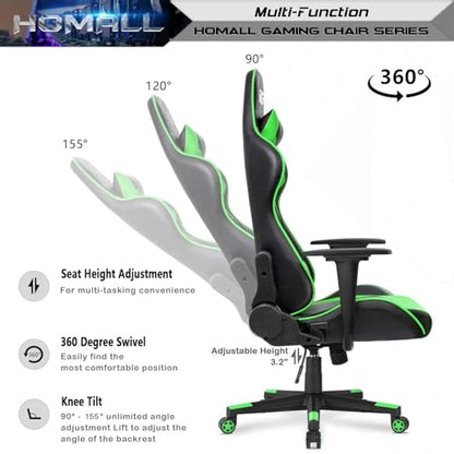 Homall Gaming Chair, Office Chair High Back Computer Chair Leather Desk Chair Racing Executive Ergonomic Adjustable Swivel Task Chair with Headrest and Lumbar Support (Green) - color: Green