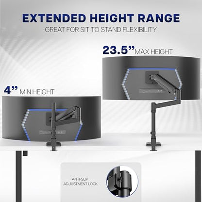 VIVO Aluminum Ultrawide Monitor Tension Stand with Extension Pole for up to 49 inch Screens, Holds 44 lbs, Premium Desk Mount Designed for Samsung Odyssey G9 and More, Black, STAND-POLE1V