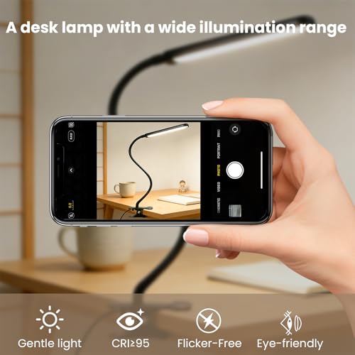 LED Desk Lamp with Clamp for Reading,Nail Art & Painting | 3 Color Modes,10 Brightness Dimmable,Clip Lamp for Easel,Salon Manicure,Reading and Nail Art & Painting - color: Black