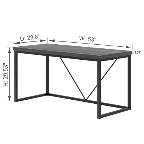 EXCEFUR Modern Home Office Desk, Wood and Metal Computer Desk, Industrial Writing Study Gaming Table for Living Room Bedroom, Rustic Grey, 53 inch - color: Grey, size: 53 inch