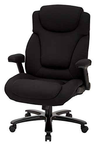 Office Star Big and Tall Deluxe High Back Adjustable Executive Office Chair with Padded Flip Arms, Black Fabric - color: Black Fabric