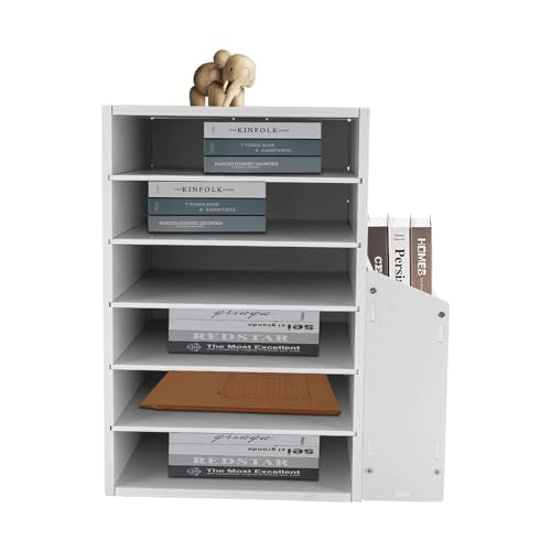 6 Compartment Classroom Mailbox 6 Slot Paper Organizer with Side Storage Cabinet Adjustable Mail Sorter Desktop File Sorter, Student Mailboxes Paper Trays for Home, Classroom, Office (White) - color: White (6 Slots)