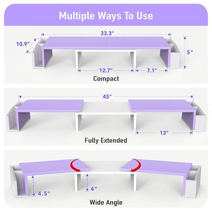 Simple Houseware Desk Dual Monitor Stand Riser with Drawer, Purple | Customizable Organizer Tray, Built-In Phone & Tablet Slot and Side Storage - color: Purple