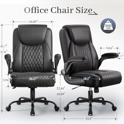 GTPOFFICE Executive Office Chair with Comfortable Lumbar Support, Ergonomic Gaming Chair with Flip-up Armrests & Zoned Pressure-Relief Cushion, Comfy PU Leather Desk Chair, Black - color: Black