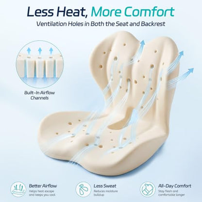 Cool & Dry Seat Cushion & Back Support for Coccyx & Lumbar Relief - color: Gray/White Airflow