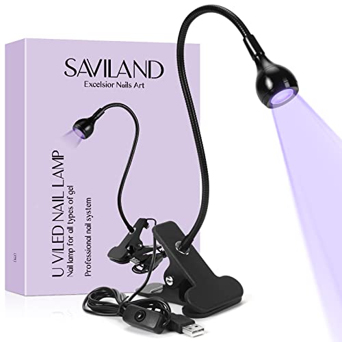 SAVILAND U V Nail Lamp Gooseneck LED with Securing Clip for Gel Polish | 360° adjustable, sturdy desk clip, USB rechargeable, 55in cable, portable design for salon & home manicure - color: Black