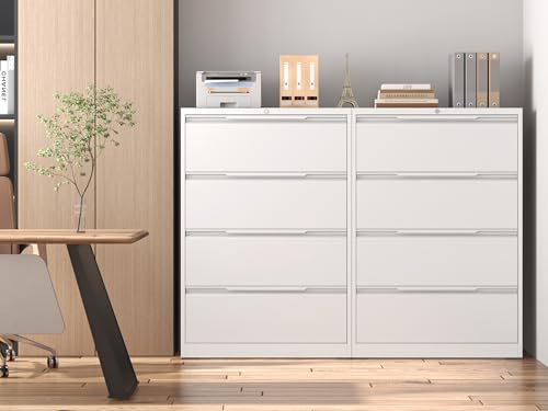 Lateral File Cabinet 4 Drawer, Metal File Cabinet with Lock - color: White, size: 4 Drawer - Lateral