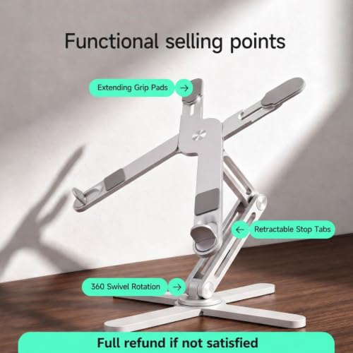 Model-X 3.0 Laptop Stand, Laptop Stand for Desk Adjustable Height, 360 Rotating Laptop Riser Aluminum Portable Foldable Computer Stand for MacBook Pro Air 10–17 inches