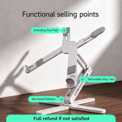 Model-X 3.0 Laptop Stand, Laptop Stand for Desk Adjustable Height, 360 Rotating Laptop Riser Aluminum Portable Foldable Computer Stand for MacBook Pro Air 10–17 inches