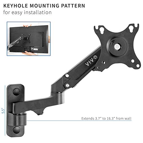 VIVO Black Single Monitor Wall Mount for 17 to 32 inch Screens, MOUNT-G100B | Premium Aluminum Monitor Mount, Pneumatic Adjustable Arm, Maximum VESA 100x100, Holds 15.4 lbs - size: 17" to 32"