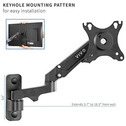 VIVO Black Single Monitor Wall Mount for 17 to 32 inch Screens, MOUNT-G100B | Premium Aluminum Monitor Mount, Pneumatic Adjustable Arm, Maximum VESA 100x100, Holds 15.4 lbs - size: 17" to 32"