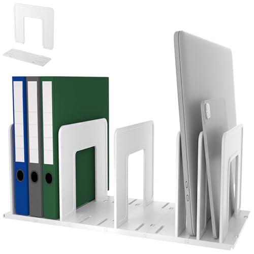 Adjustable Vertical File Sorter Sturdy Plastic Expandable Upright File Holder, Desktop Binder Organizer, Home School Office File Organizer Bookshelf Divider, Assemble Easily Endlessly, White - color: White, size: 6-Parts
