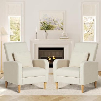 COLAMY Upholstered Sherpa Accent Living Room Chairs Set of 2, Fabric Arm Chair Reading Side Chair, Single Sofa with Back Pillow and Wood Legs,Cream - color: Cream, size: Set of 2