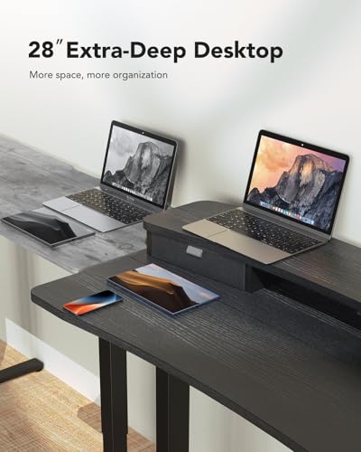 HUANUO 48″ x 28″ Electric Standing Desk with 2 Drawers, C-Clamp Mount Compatible, Height Adjustable Computer Desk, Home Office Stand Up Desk with 4 Preset Heights & 2 Hooks, Black - color: Black, size: 48" X 28"