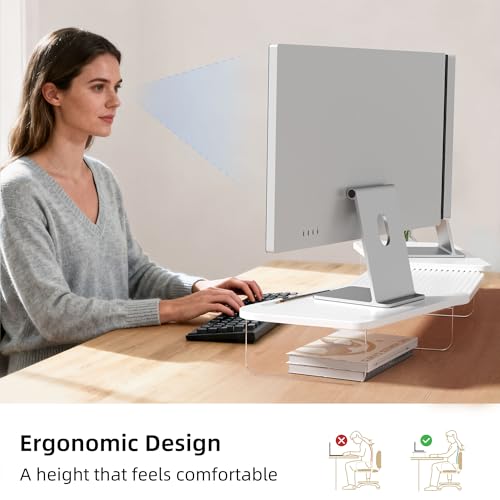 AFOOYO LED Dual Monitor Stand Riser for 2 Monitors,Office Desktop Wooden Stand Adjustable Length and Angle 3 Shelf,Extra Long Multifunctional Stand up to 39.3" for Computer,Laptop,TV,White