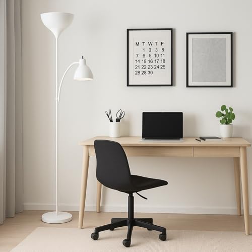 LIGHTACCENTS Floor Lamp with White Plastic Shades, Adjustable Standing Lamp, Reading Light, Head Lamp, Ideal Floor Lamps for Living Room, Measures 12x12x72 inches - color: White Reading Lamp