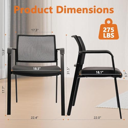 CLATINA Mesh Back Stacking Guest Chairs Leather,Stackable Waiting Room Arm Chair with PVC Upholstered for Office Reception Hospital Lobbies Schools Conference Medical Meeting Churches Black - size: 1 Pack