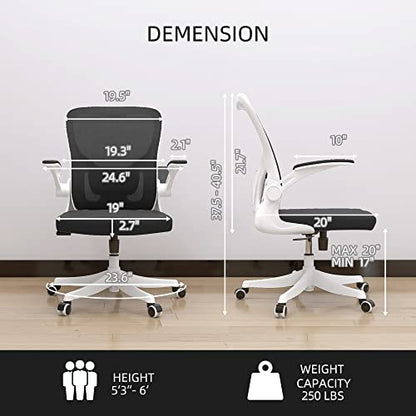 Monhey Office Chair - Ergonomic Office Chair with Lumbar Support & Flip Up Arms Home Office Desk Chairs Rockable High Back Swivel Computer Chair White Frame & Black Mesh Study Chair - color: White+black