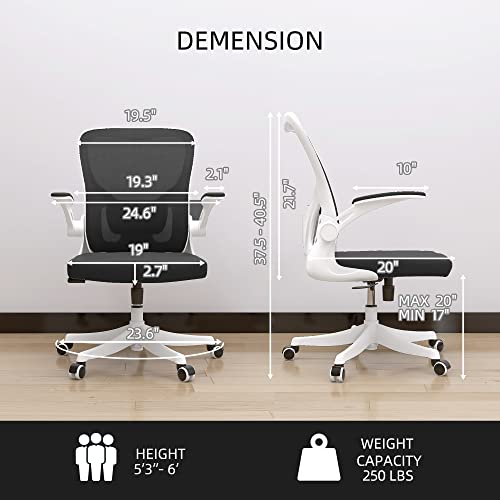 Monhey Office Chair - Ergonomic Office Chair with Lumbar Support & Flip Up Arms Home Office Desk Chairs Rockable High Back Swivel Computer Chair White Frame & Black Mesh Study Chair - color: White+black
