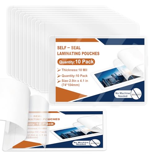 10 Pack 10 Mil 2.9"x4.1" Self Sealing Laminating Pouches for 2.5“ x 3.5” Card Plastic Laminating Sheets Business Card Size Clear Lamination Paper for Office School Home Supplies（No Laminator Need) - size: 2.5x3.5inch
